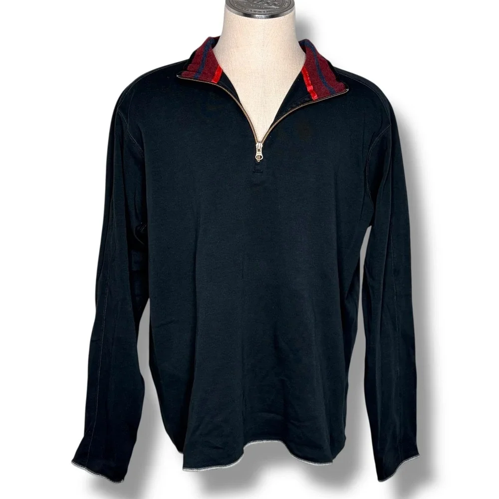 Robert Graham Quarter Zip Pullover‎ XXL Black Cotton Contrast Mock Neck Sweater